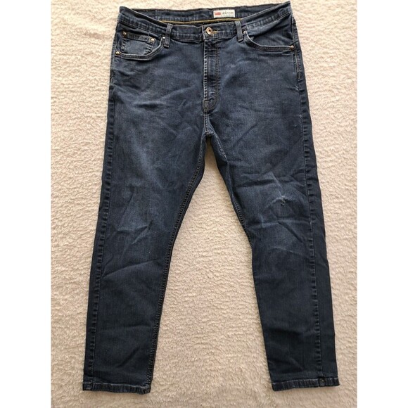 Mens Wrangler Regular Taper Jeans Size 36x30 Blue Distressed - Picture 1 of 10